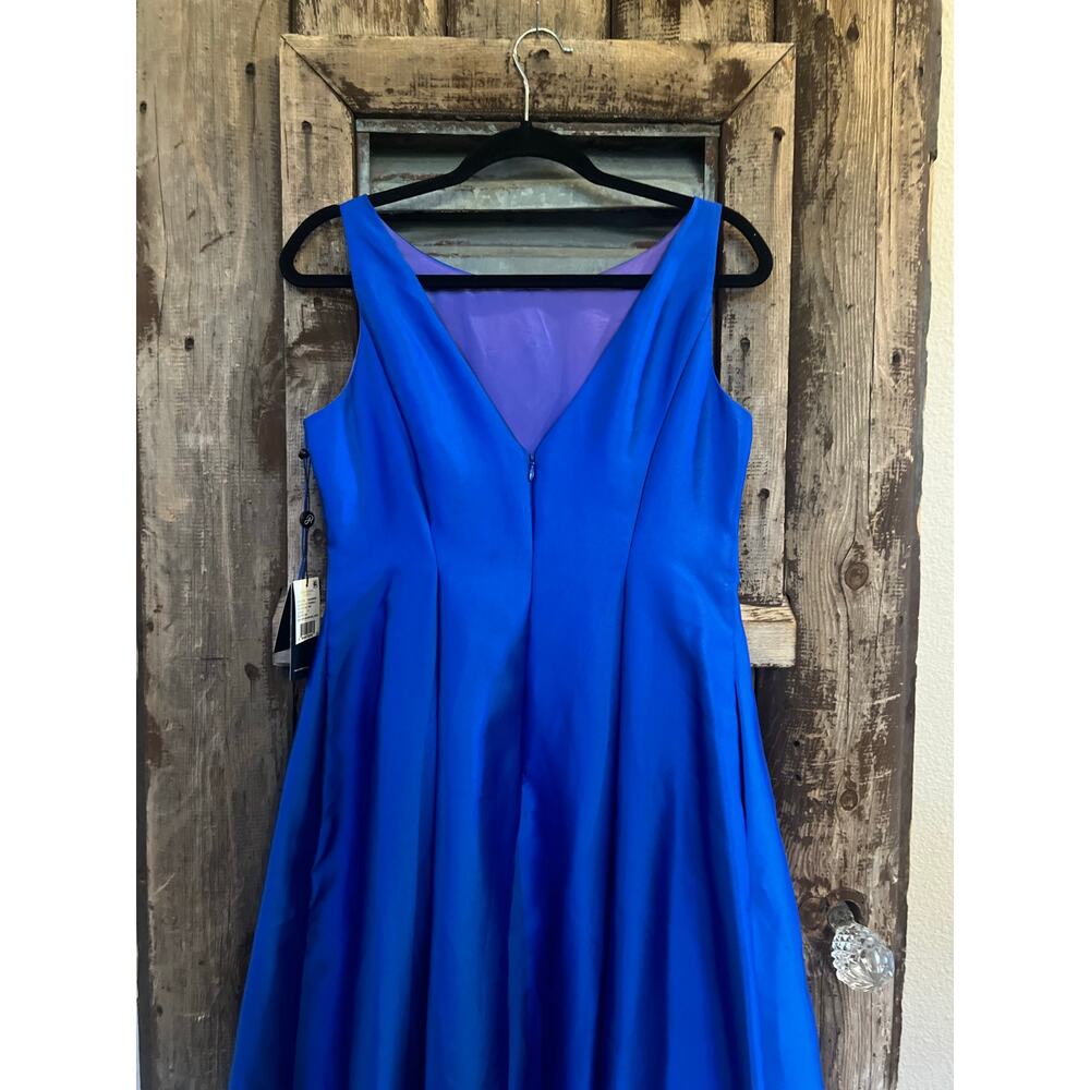 ADRIANNA PAPELL ARCADIA SLEEVELESS HIGH LOW BALL GOWN YVES BLUE SIZE 8 NWT - Picture 6 of 15